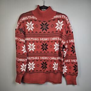 Merry Christmas Red Fair Isle Knit Sweater Holiday Festive Pullover Jumper Small